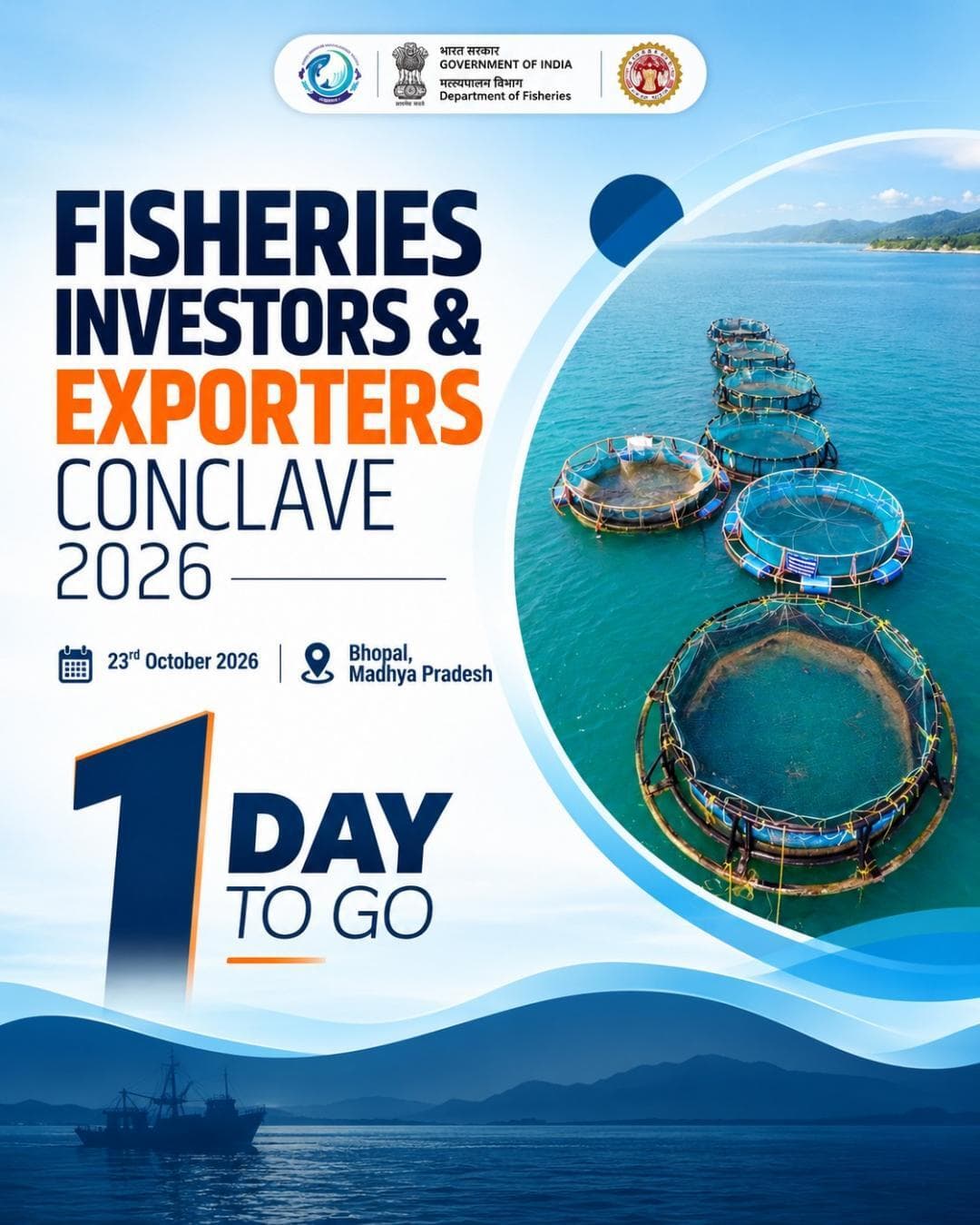 Fisheries Investors & Exporters Conclave 2026, on 23 Oct in Bhopal, will bring investors, exporters, fish farmers