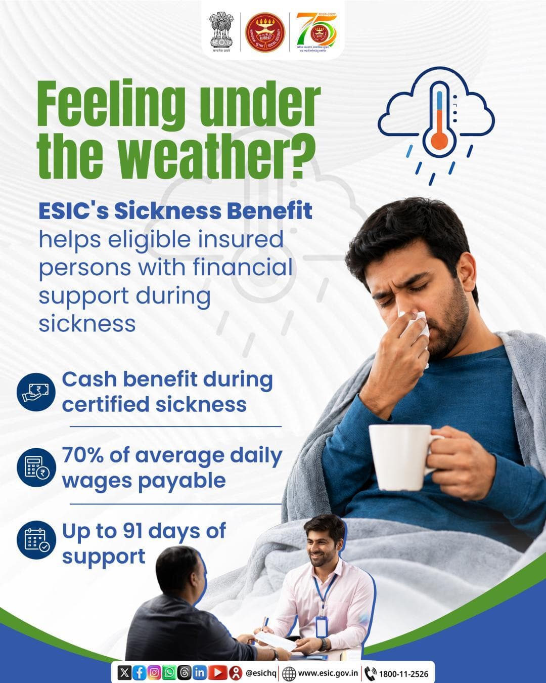 ESIC’s Sickness Benefit provides eligible insured employees with financial support.